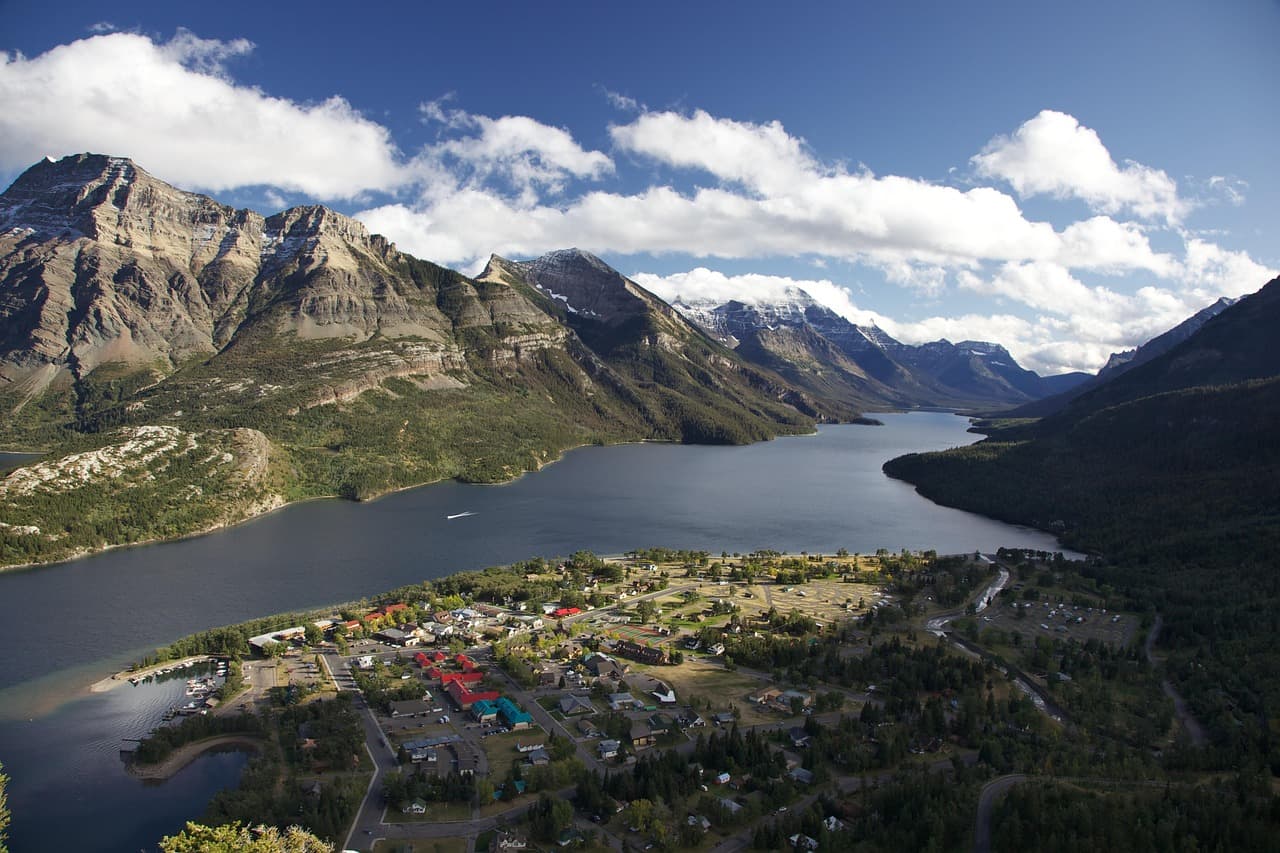 Camping site at Waterton Lakes National Park where prairies meet mountains