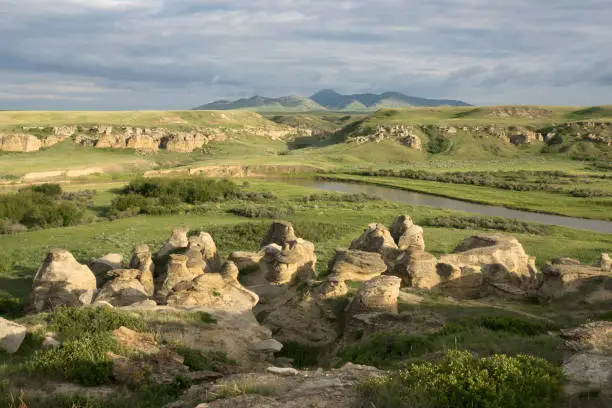 Camping near the unique hoodoo formations at Writing-on-Stone Provincial Park